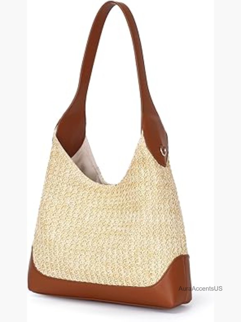 Woven Straw Hobo Shoulder Bag Slouchy Medium Beach Raffia Handbag Tote Purse